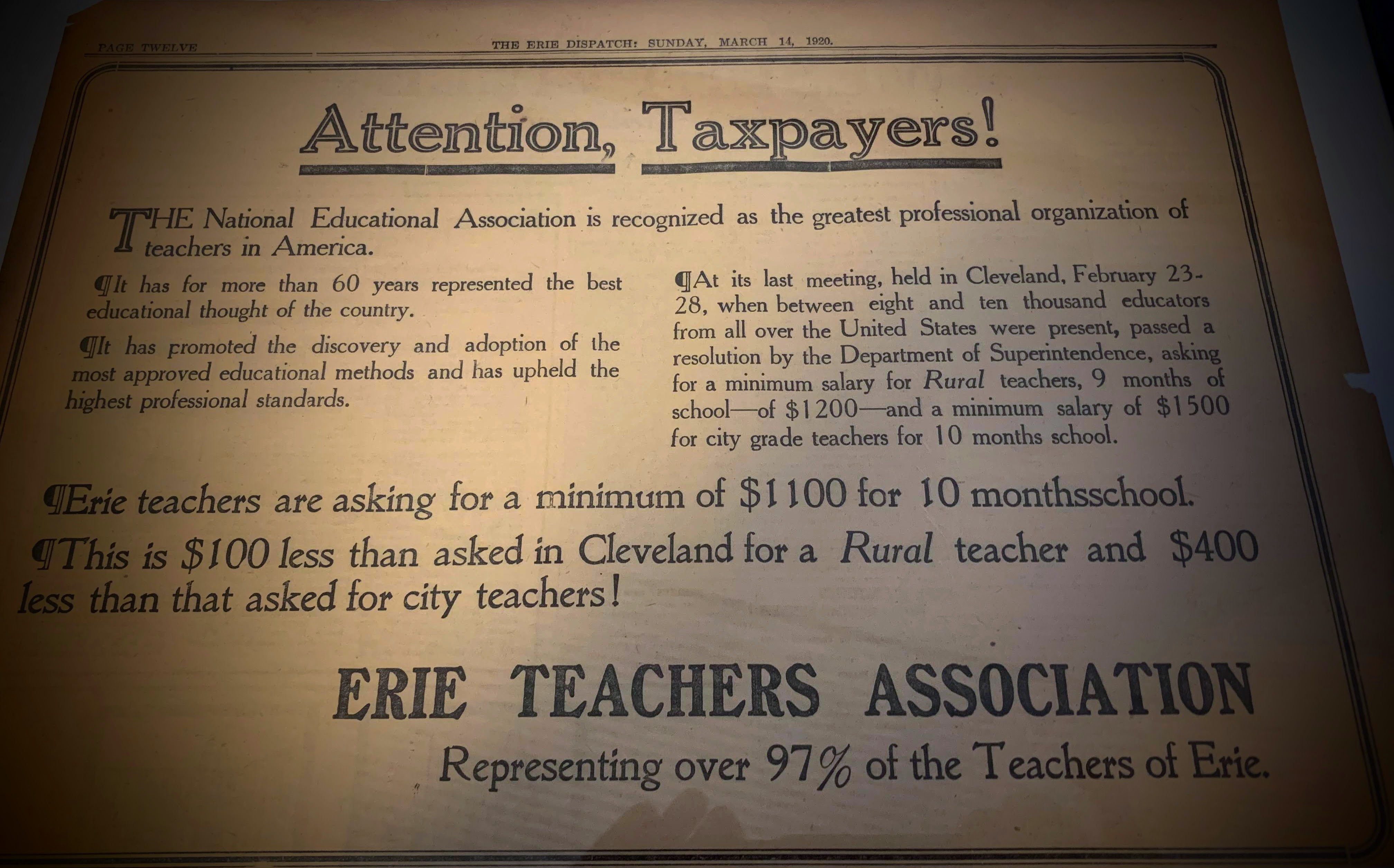 Erie Dispatch Ad from March 14, 1920